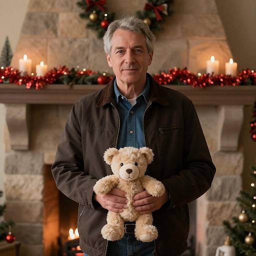 Warm Holiday Portrait with Stuffed Animal