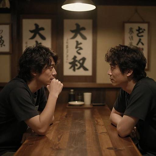 Casual Conversation in a Rustic Bar