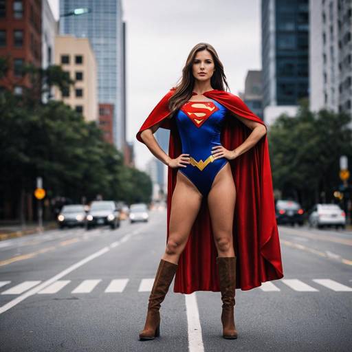 Realistic Superhero Woman in a City