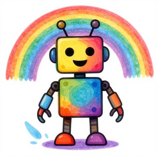 Colorful Childlike Friendly Robot Art