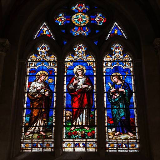 Sunlit Medieval Stained Glass Window Interior