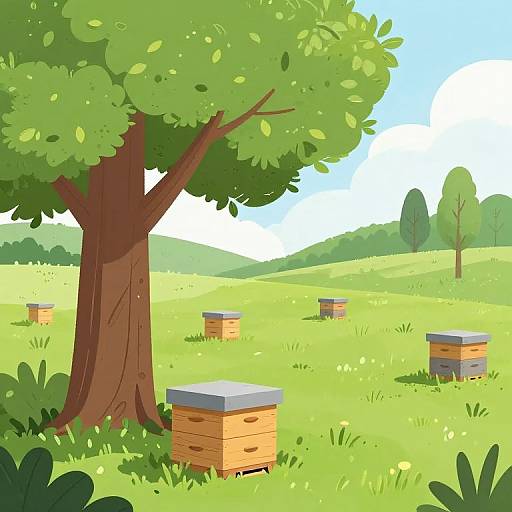 Cartoon Tree Apiary Landscape Illustration