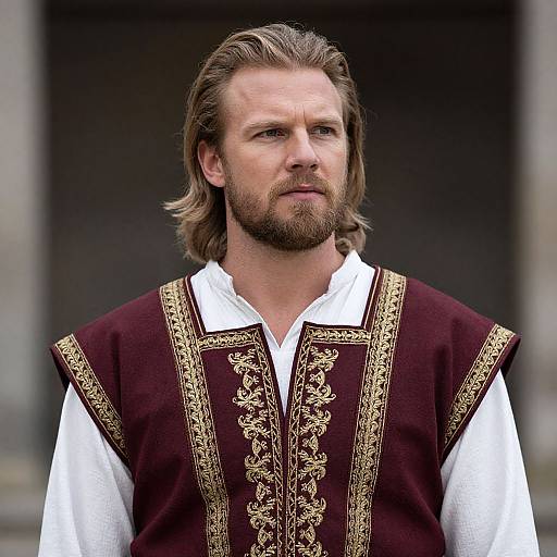 Blonde Bearded Man in Medieval Costume