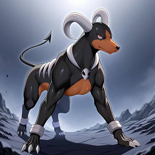 Illustration of Houndoom, pokemon in the style of Arind yudha
