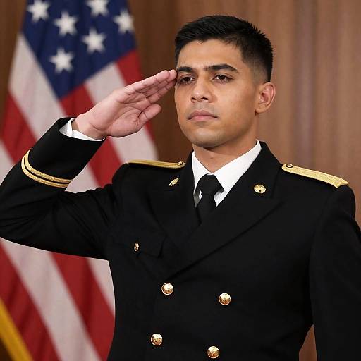 Young Soldier in Military Uniform Saluting