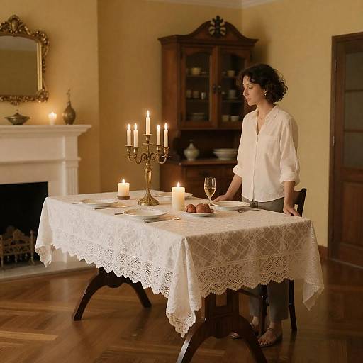 Cozy Room with Candlelit Dining Setup