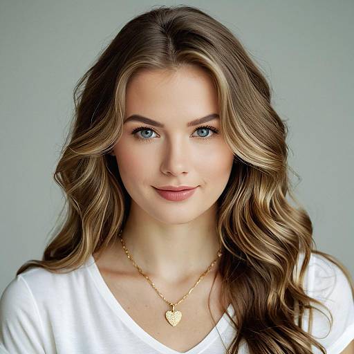 Young Woman with Wavy Blonde Hair and Blue Eyes