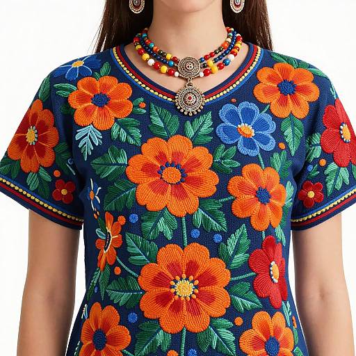 Vibrant Floral Embroidery Portrait