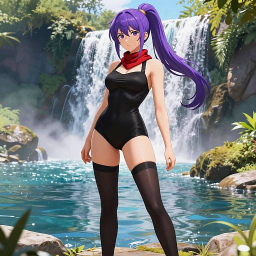 Anime Woman by Waterfall