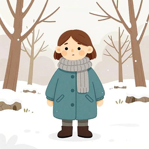 Whimsical Girl in Snowy Park