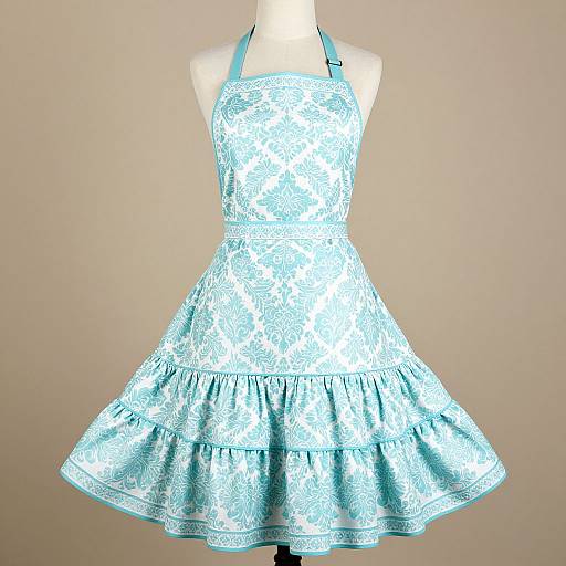 Retro Damask Aqua Apron Design
