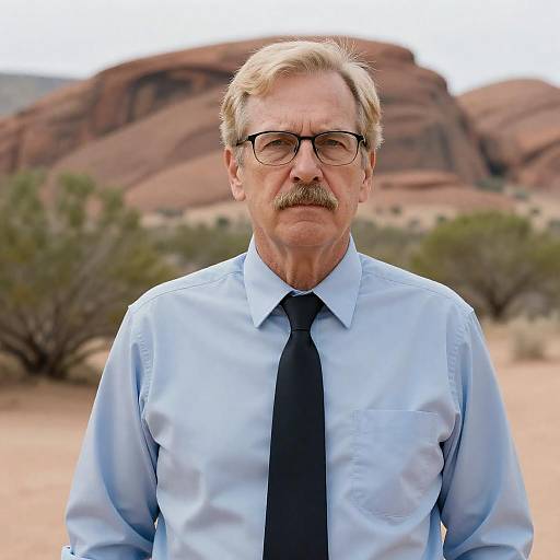 Serious Middle-Aged Man in Desert Landscape