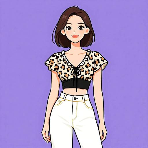 Chic Woman in Leopard Print Blouse