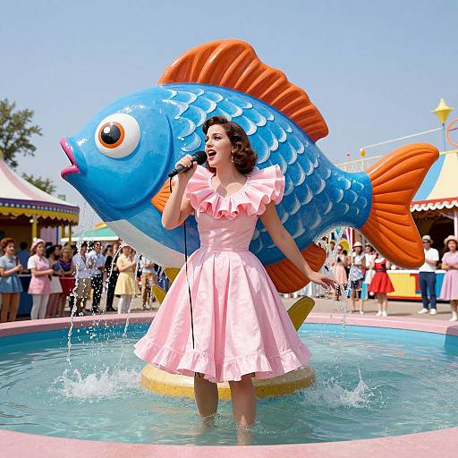 Whimsical Fish Woman Carnival Performance