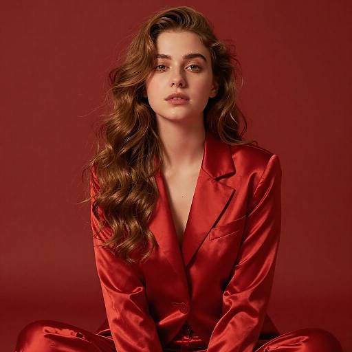 Young Woman in Red Satin Outfit