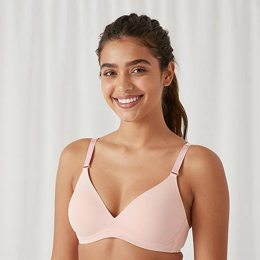Smiling Young Woman in Light Pink Bra