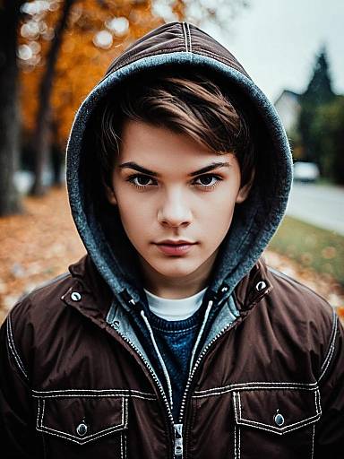 Portrait of Teen Boy in Hoodie Outdoors
