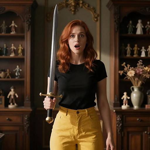 Surprised Warrior in Ornate Room