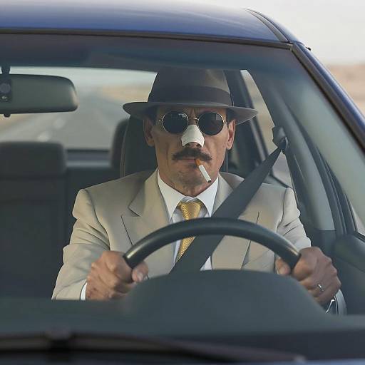 Stylish Man Driving a Blue Car