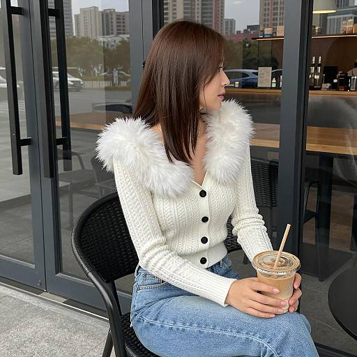 Chic Woman Enjoying Coffee at Café