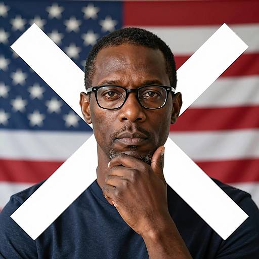 Serious African American Man with American Flag Background