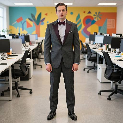 Confident Man in Charcoal Tuxedo