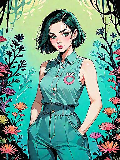 Sophisticated Woman in Geometric Jumpsuit