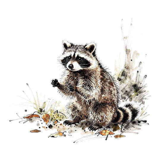 Ink and Wash Raccoon Sketch