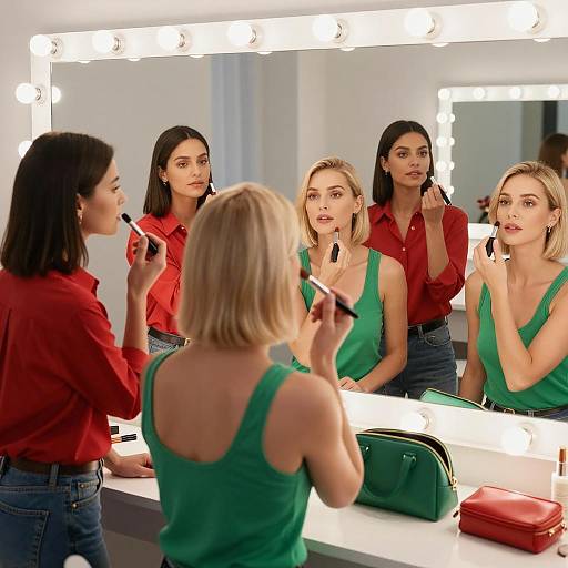 Women in a Mirror Room Applying Makeup