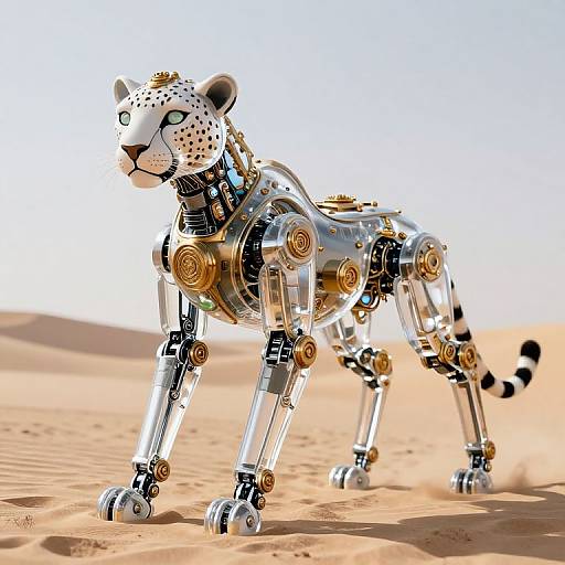 Steampunk Robotic Leopard in Desert