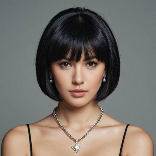 Woman with short black hair and jewelry