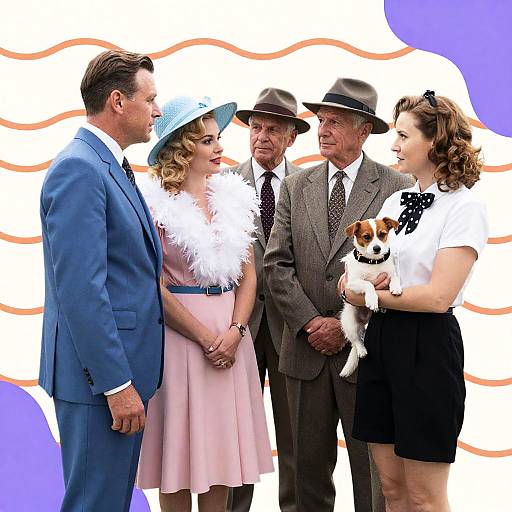 Vintage 1940s Group Portrait with Dog