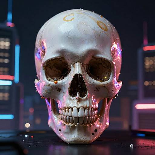 Neon Skull in Cyberpunk City