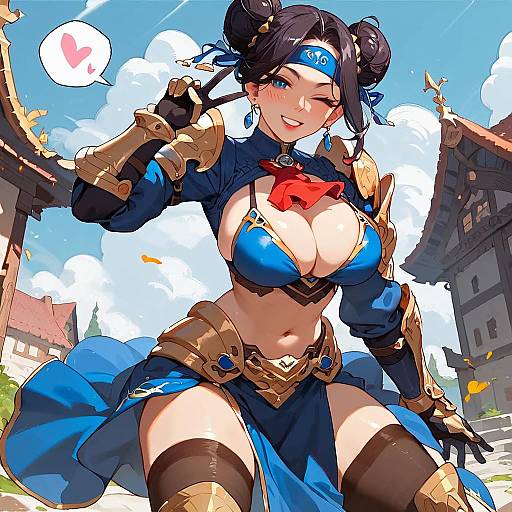 Anime Warrior Girl in Blue Armor