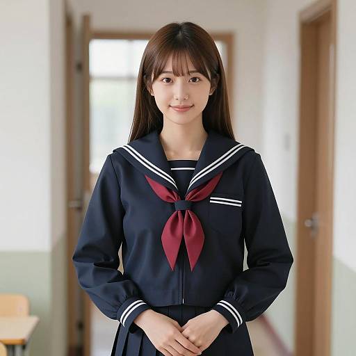 Gentle Asian Woman in School Uniform