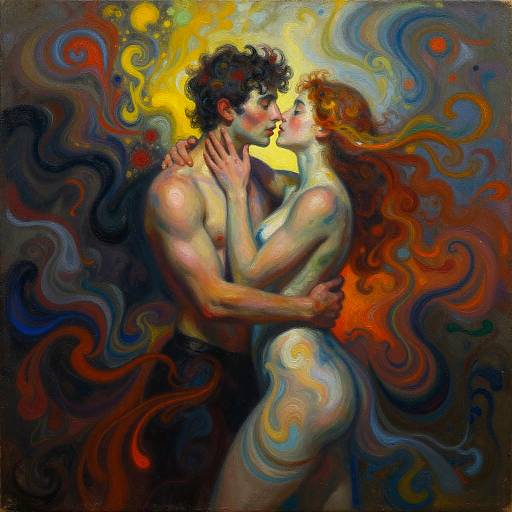 Surrealist Lovers' Embrace Painting