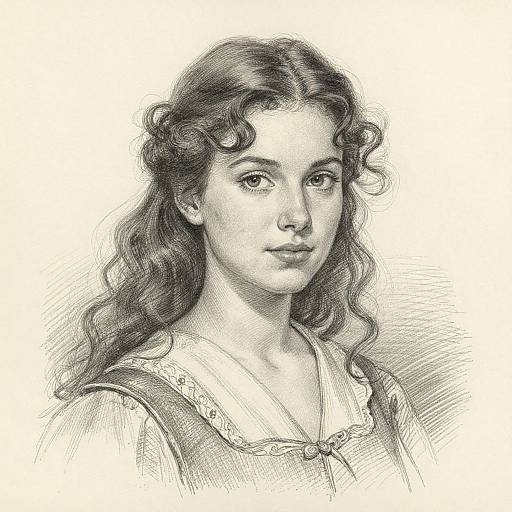 Vintage Pencil Sketch Portrait of Young Woman