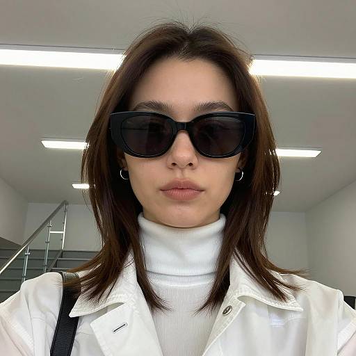 Woman in Black Sunglasses and White Turtleneck