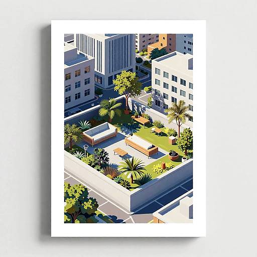 Sunlit Urban Rooftop Garden Illustration