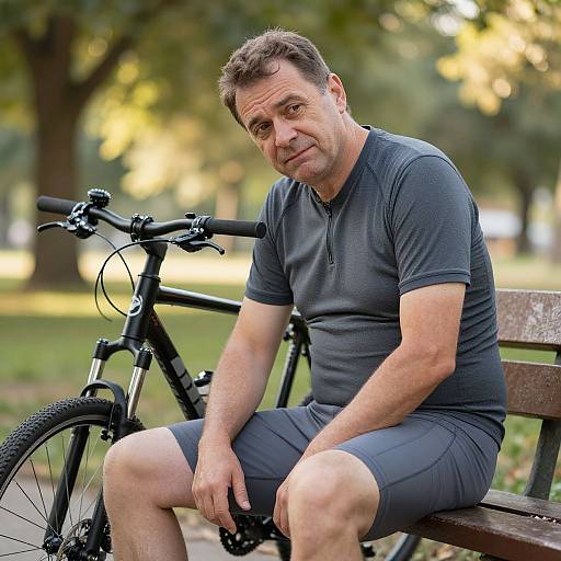 Realistic Middle-Aged Man on Park Bench