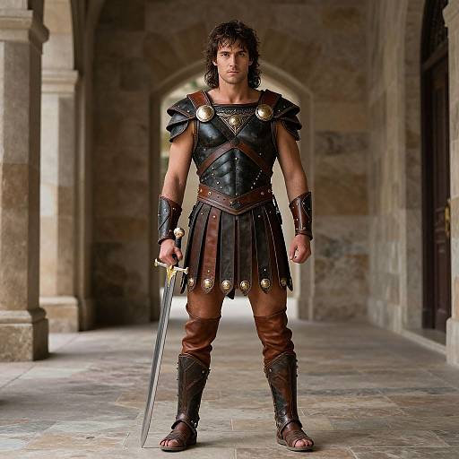 Leather Gladiator Armor with Sword