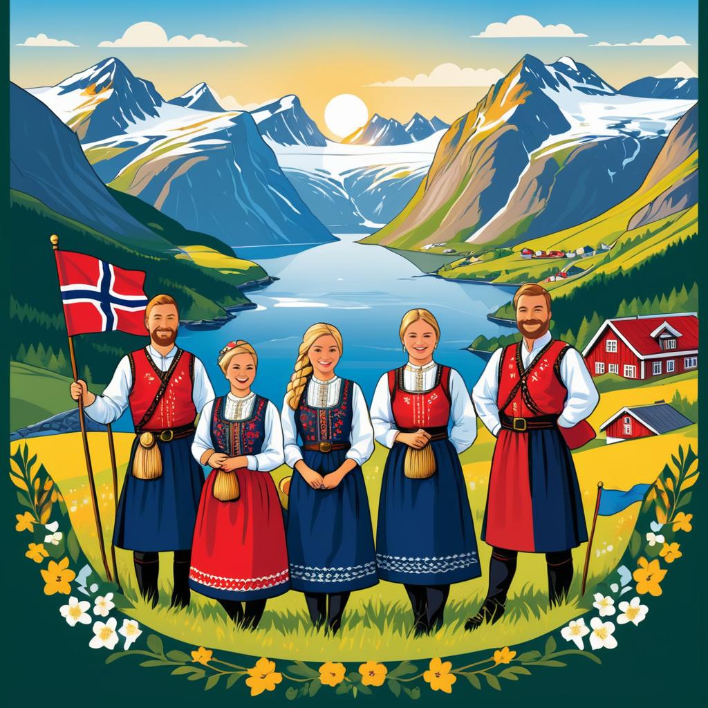 Festive Norwegian Landscape T-Shirt Design