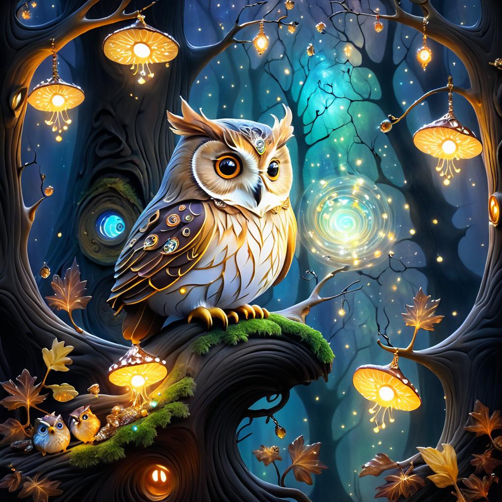 Whimsical Owl in a Mystical Hollow