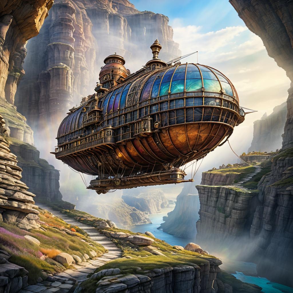 Dramatic Steampunk Airship in Canyon