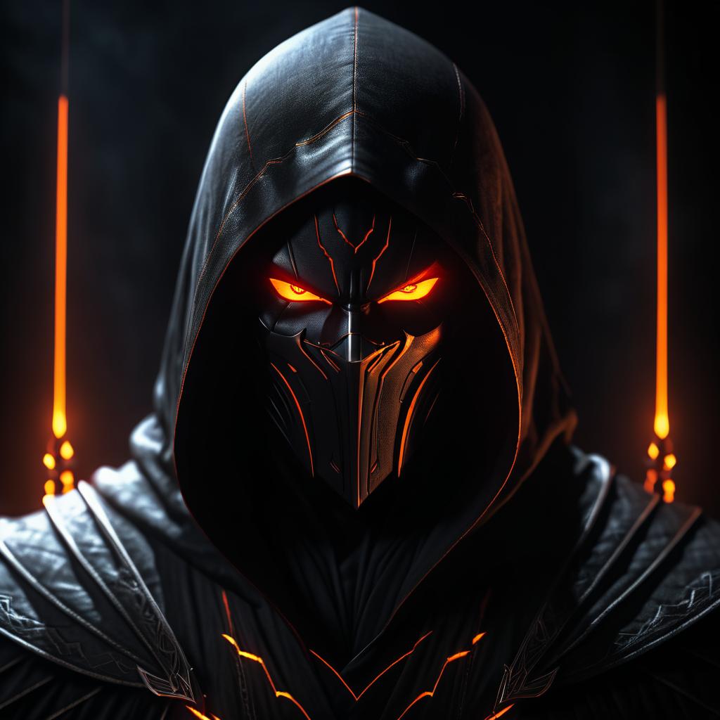 Cinematic Dark Assassin with Fiery Eyes