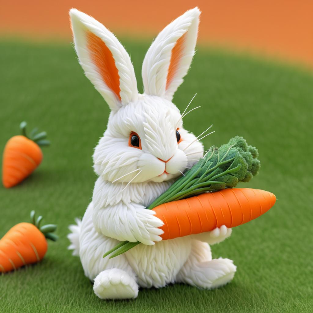 Cute Rabbit with Detailed Features and Carrot