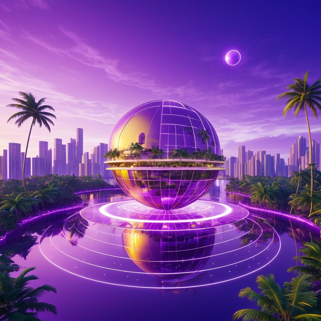 Futuristic Golden City Under Purple Skies