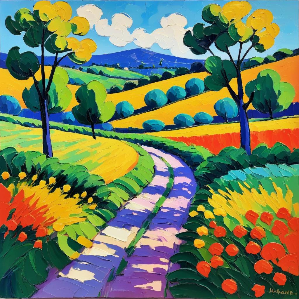 Vibrant Impasto Landscape Inspired by Matisse