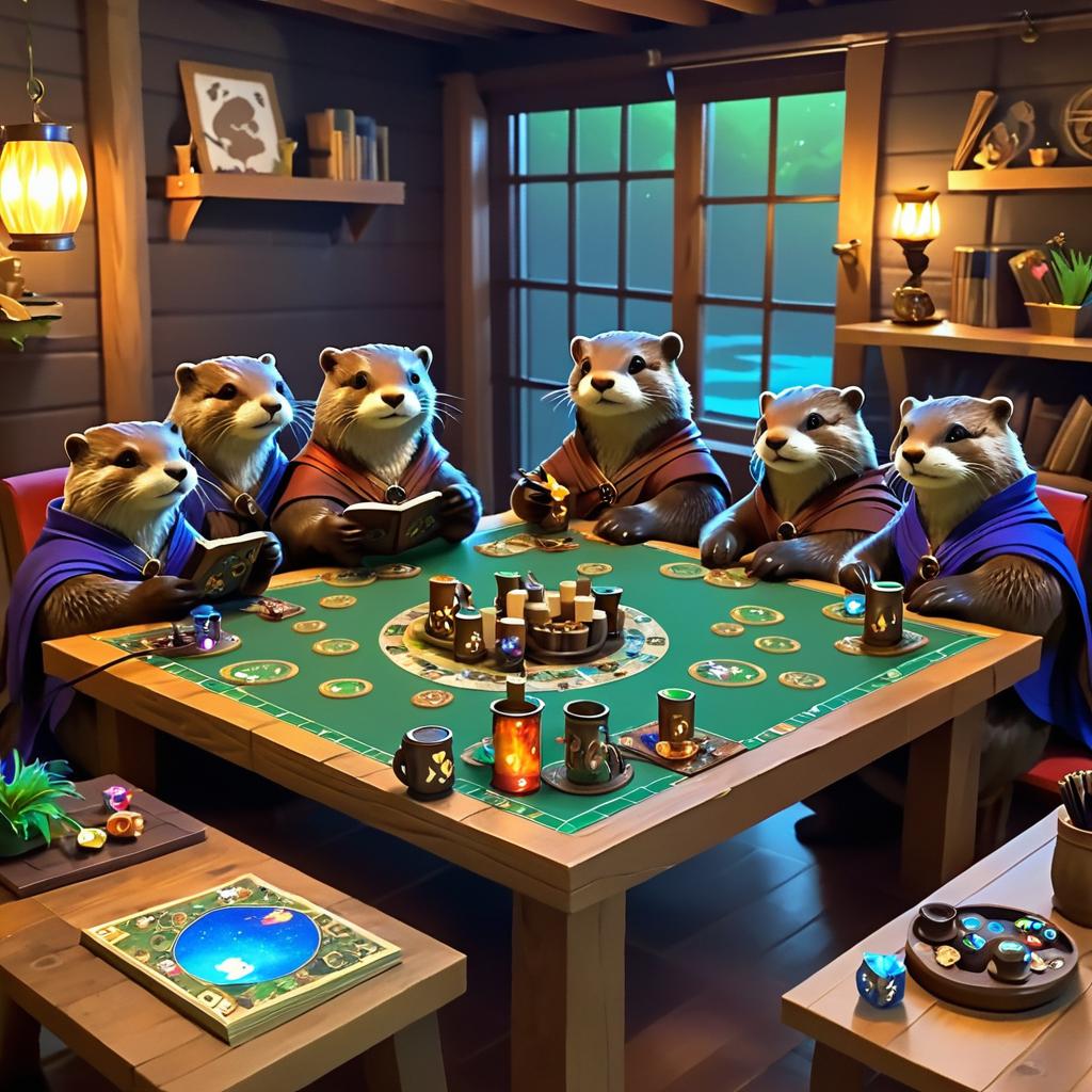 Otters Enjoying a Cozy Gaming Night