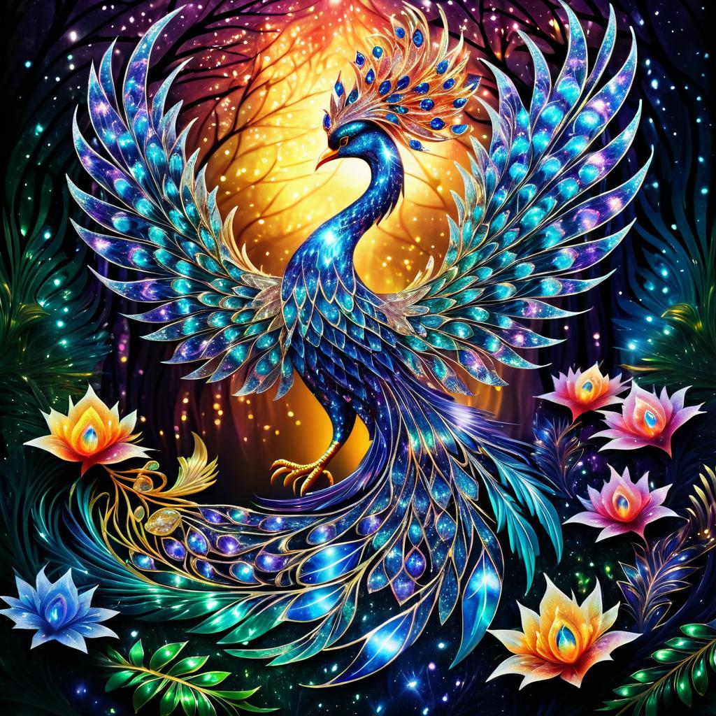 Gemstone Phoenix in Enchanted Forest